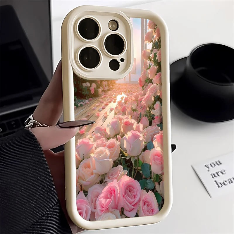 White Rose Hot 3D Pastel Pink Buds Floral Bunch Cute Print Design Aesthetic Case