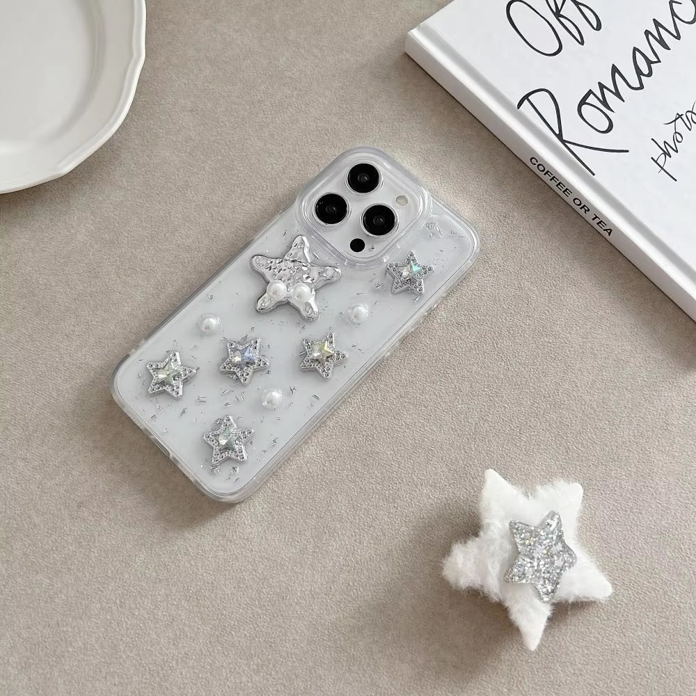 Luxury Translucent Star Fish Pearl Love Resin Phone Case