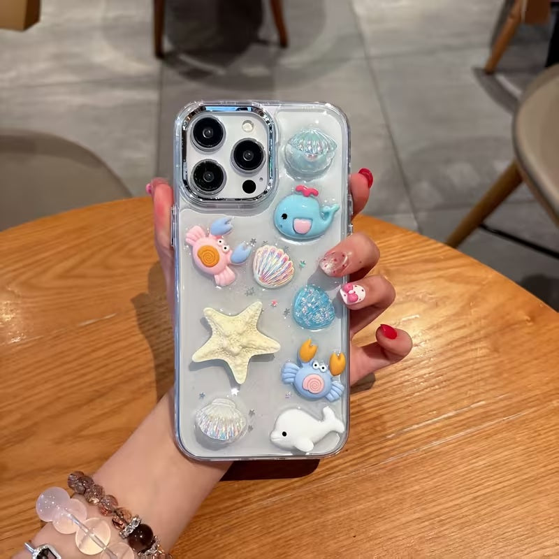 3D Resin Ocean Starfish Aesthetic Cute Pinterest Korean Style Water Marine Life Sea Animal & Seashell Charms Y2K Coastal Girl Mobile Case