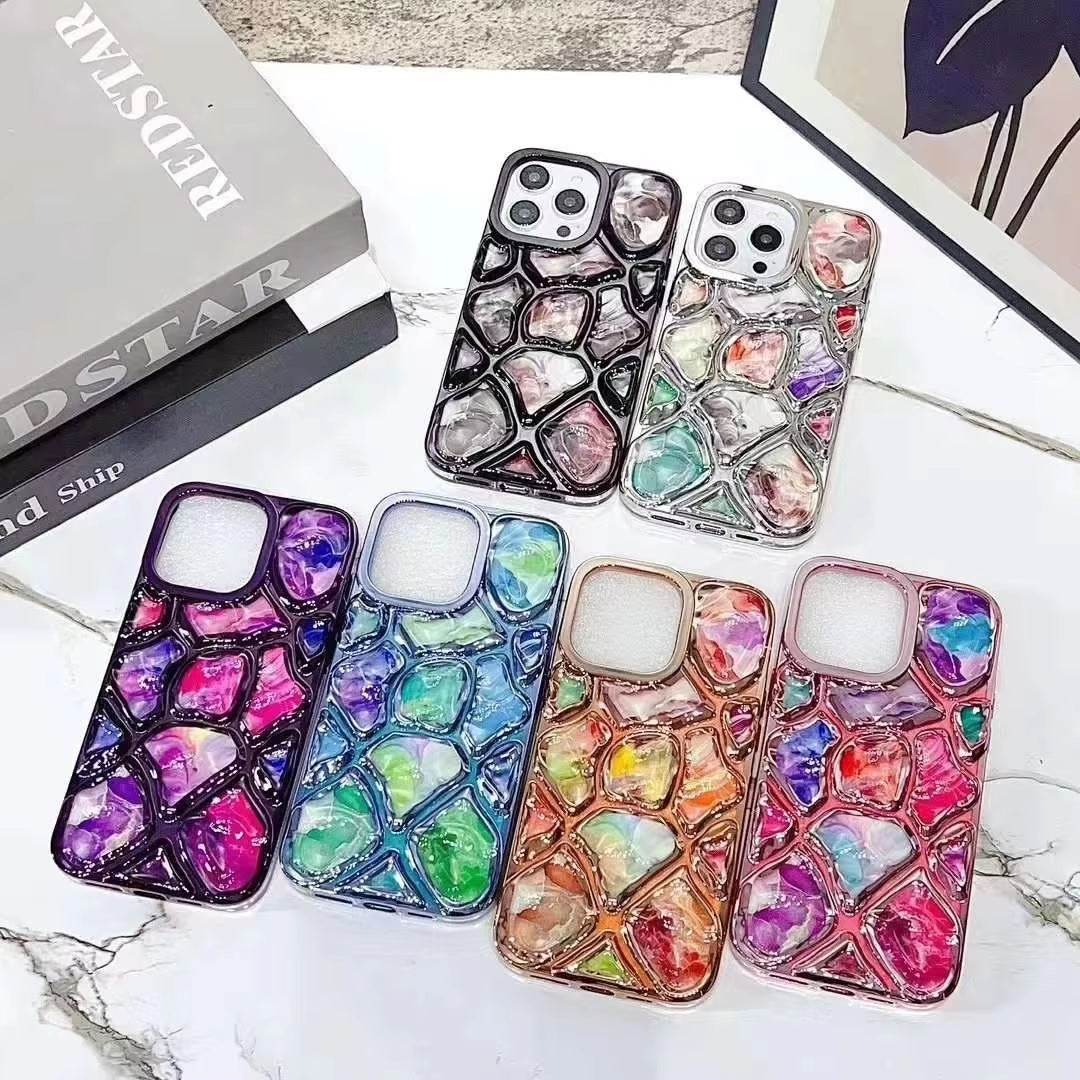 Luxury Stylish 3D Stone Texture Diamond Cut Purple Electroplating cases