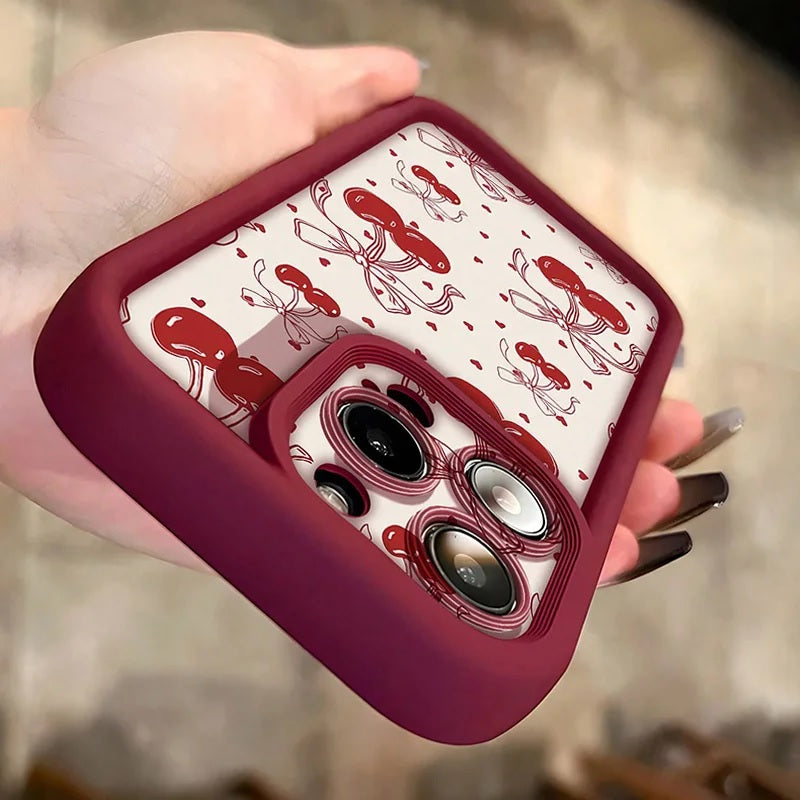 3D Ribbon Hot Red Cherry Pattern Bow Cute Design Fashion Aesthetic Case