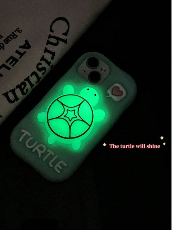 3D Cute Luminous Turtle Cartoon Case,Kawaii Sea Little Tortoise Neon Pop Back Case with Glow in Dark