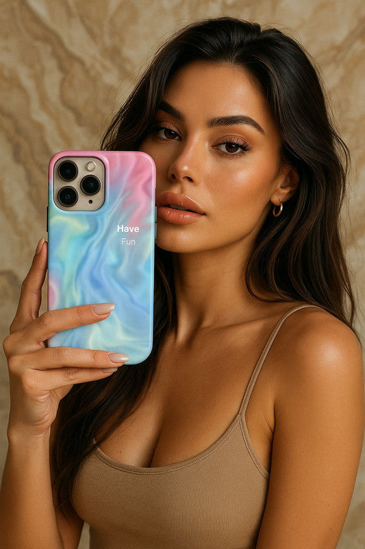 3D Pastel Swirl “Have Fun” Aesthetic Phone Case, Luxury Dreamy Vibe Trendy Retro Cute Colorful Artistic Cool Design Cover