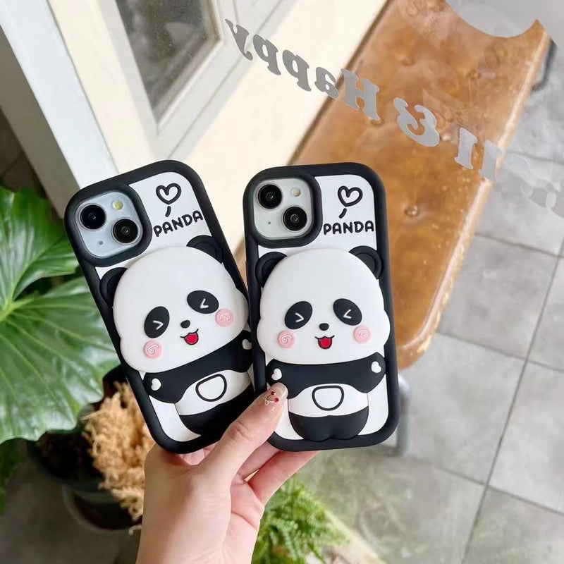 3D Panda Makeup Mirror Cartoon Cute Bear Love with Phone Stand Holder