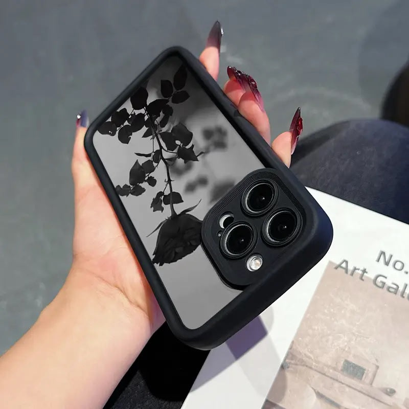 3D Black Dark Rose Minimalist Shadow Floral Cute Design Aesthetic Print Cover