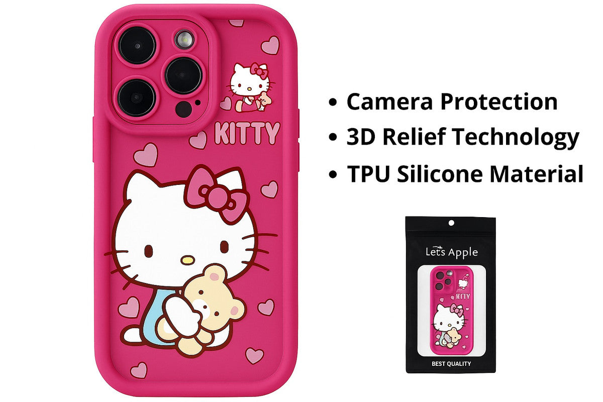 Cute Kitty Cat Pattern Hot 3D Teddy Print Bow Design Soft TPU Silicone Fashion Aesthetic Print Cover