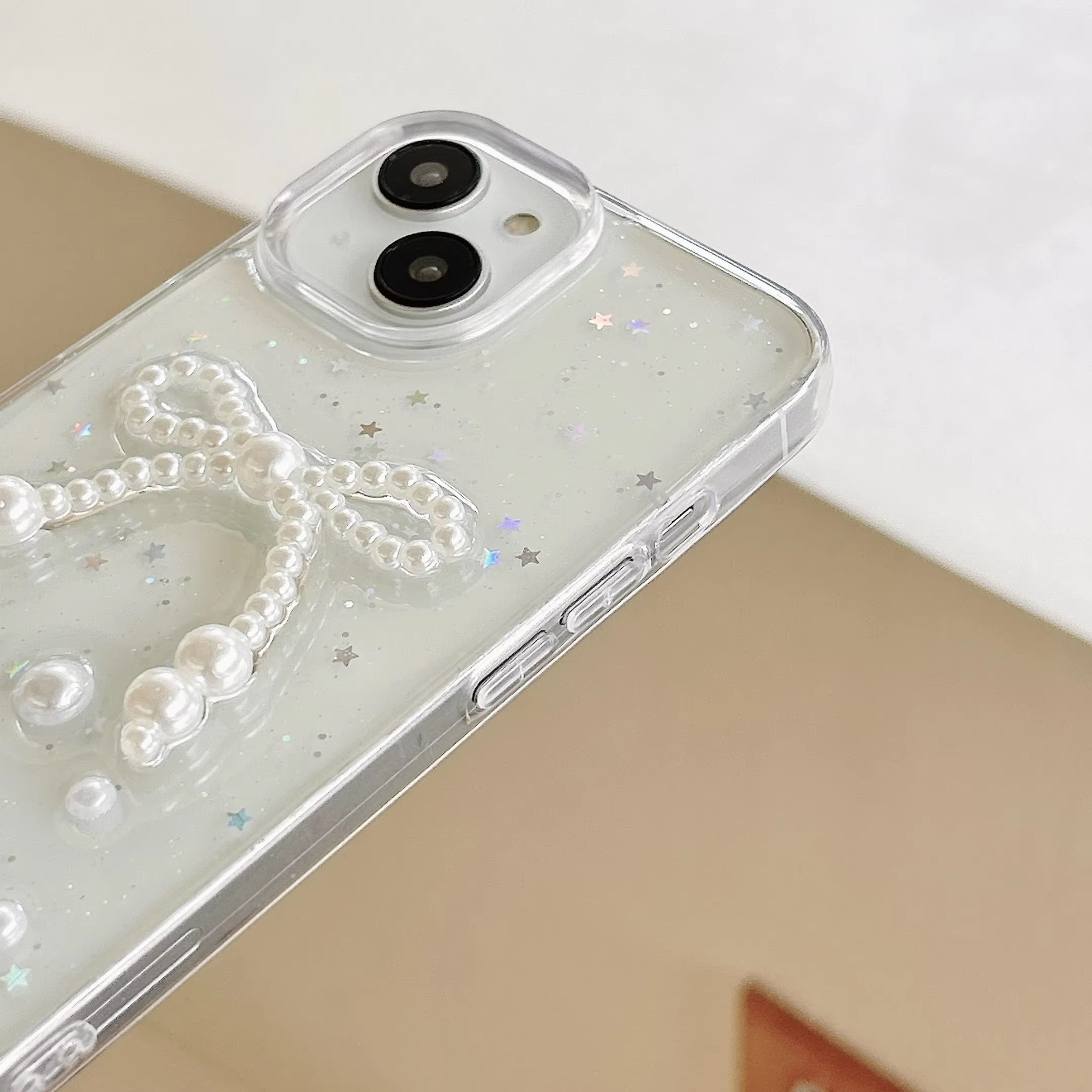 Luxury Translucent Pearl Bow Shinning Stars Resin Phone Case