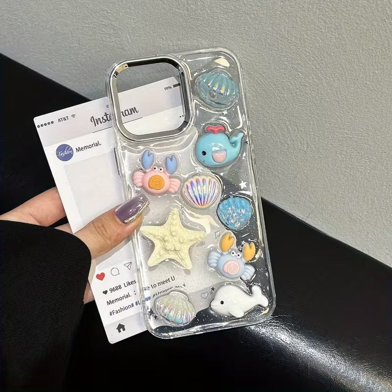 3D Resin Ocean Starfish Aesthetic Cute Pinterest Korean Style Water Marine Life Sea Animal & Seashell Charms Y2K Coastal Girl Mobile Case