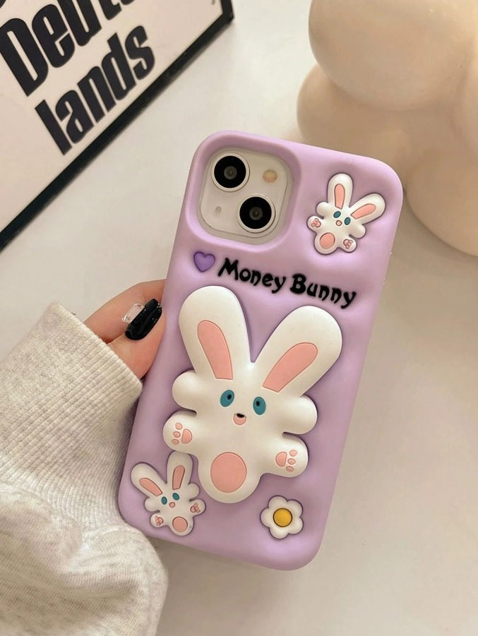 3D Cartoon Money Bunny Lavender Rabbit Case with Holder