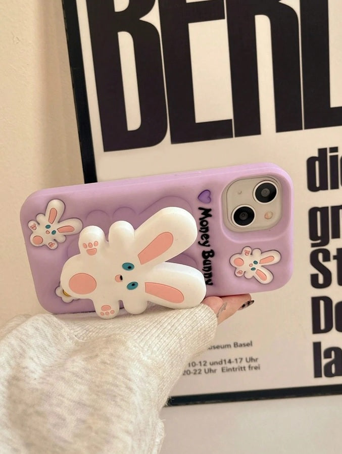 3D Cartoon Money Bunny Lavender Rabbit Case with Holder