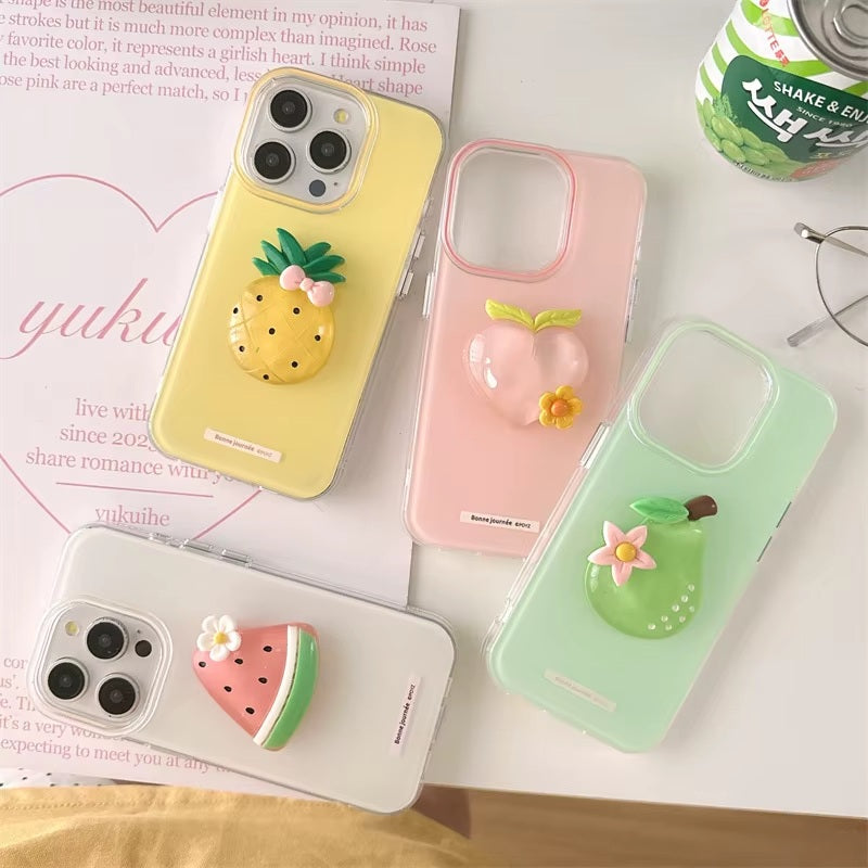 3D Pear Avocado Clear Aesthetic Clay Art with Flower Accent (Matcha Cream & Orchard Green)