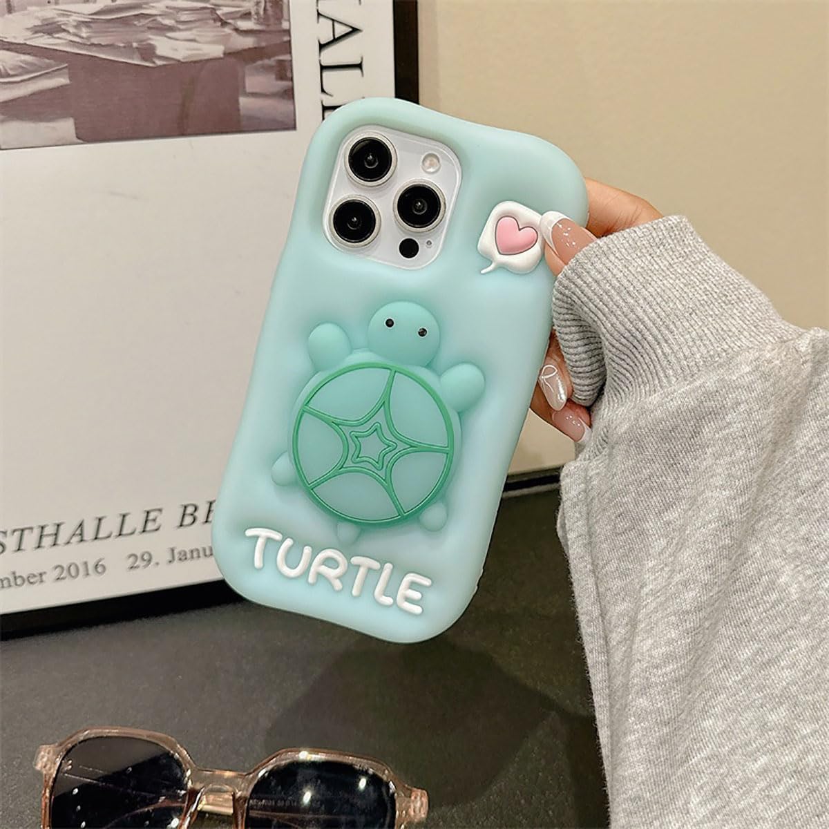3D Cute Luminous Turtle Cartoon Case,Kawaii Sea Little Tortoise Neon Pop Back Case with Glow in Dark