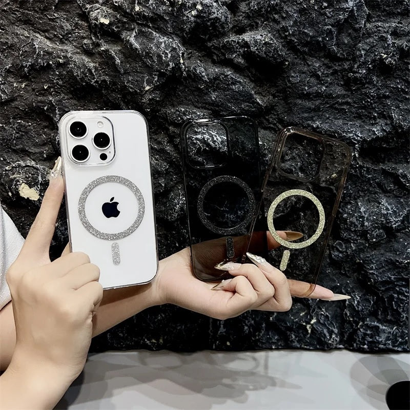 Magnetic Glitter Hard Crystal Clear Sparkle Bling Phone Case