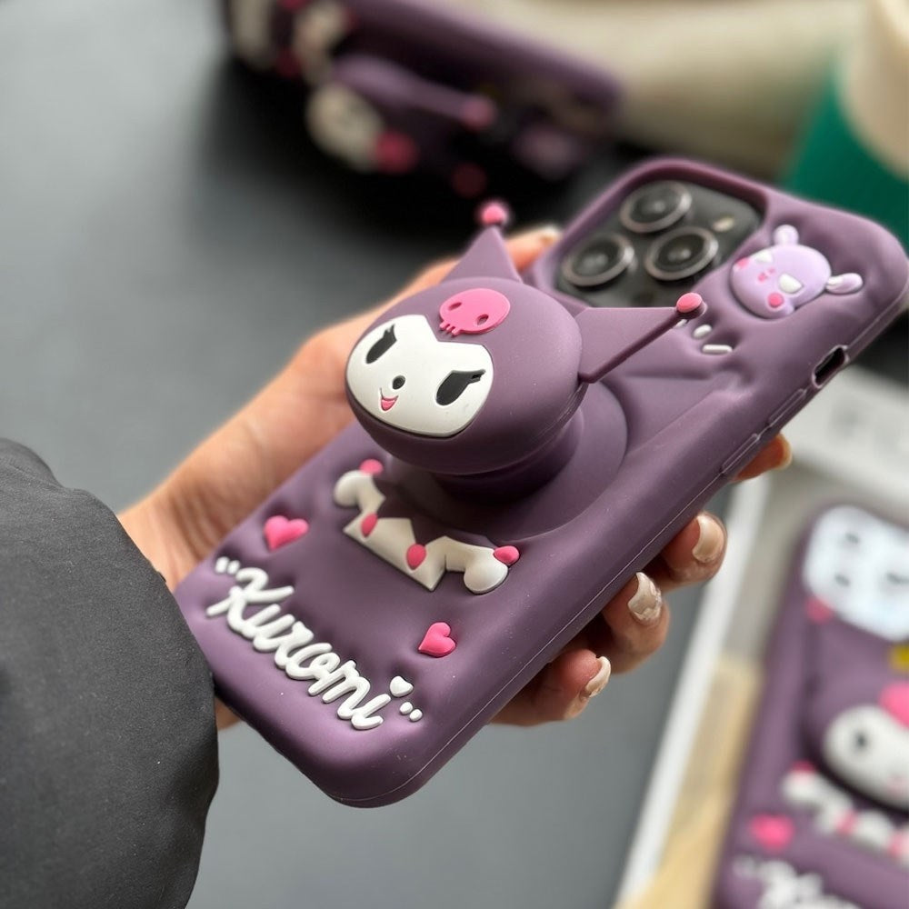 3D Cartoon Kuromi Kitty Case Sanrio Sonix Hello Kitty Pop Push Back Case with Holder