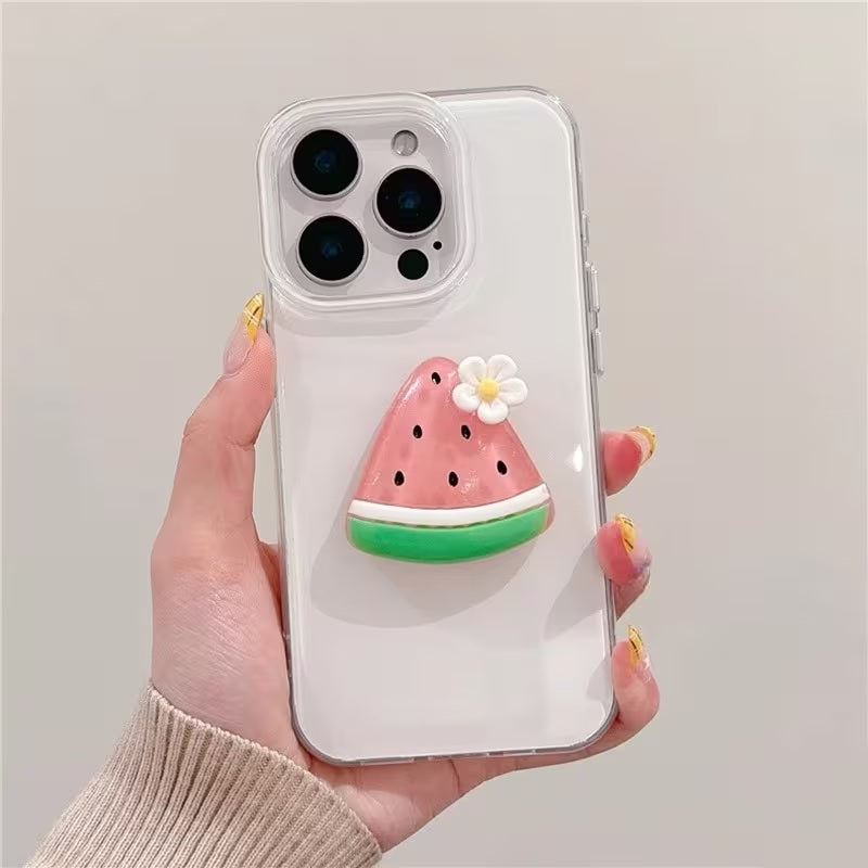 3D Watermelon Clear Aesthetic Clay Art Soft Silicone Flower Accent for Girls & Women (Pastel Mint & Crimson Slices)