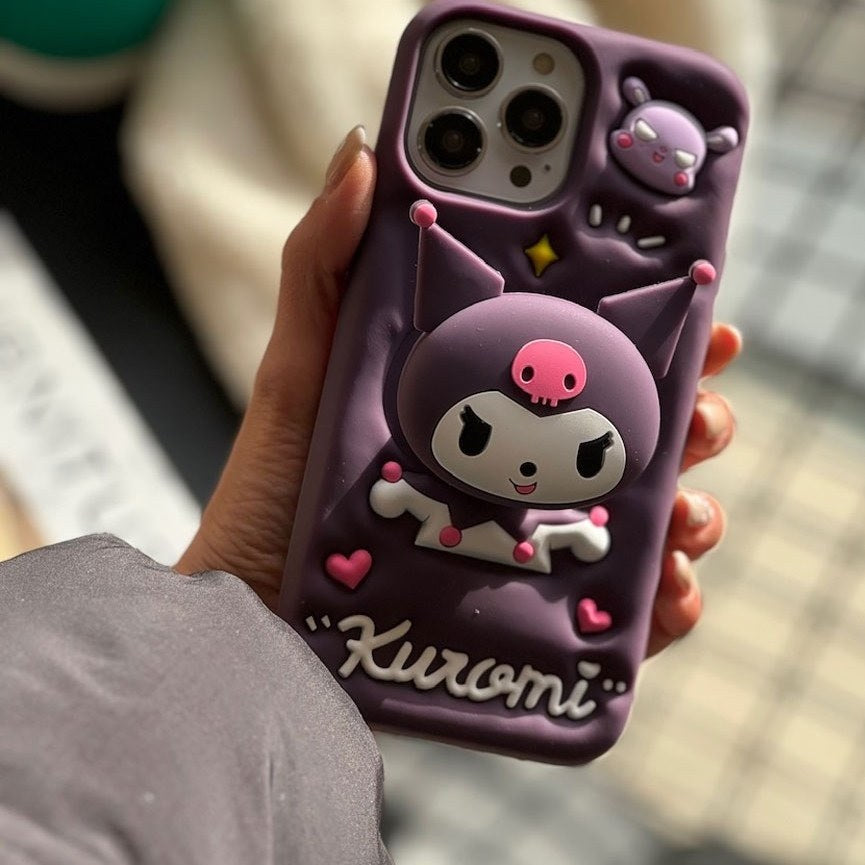 3D Cartoon Kuromi Kitty Case Sanrio Sonix Hello Kitty Pop Push Back Case with Holder