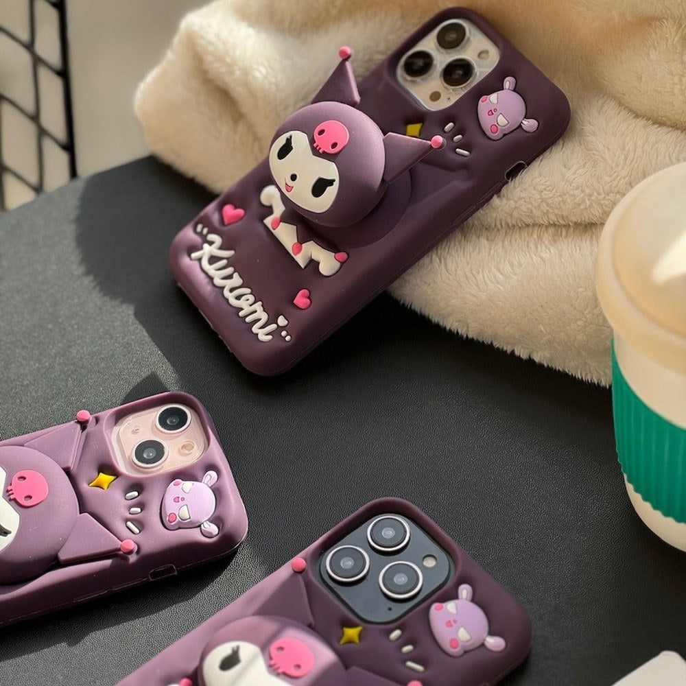 3D Cartoon Kuromi Kitty Case Sanrio Sonix Hello Kitty Pop Push Back Case with Holder