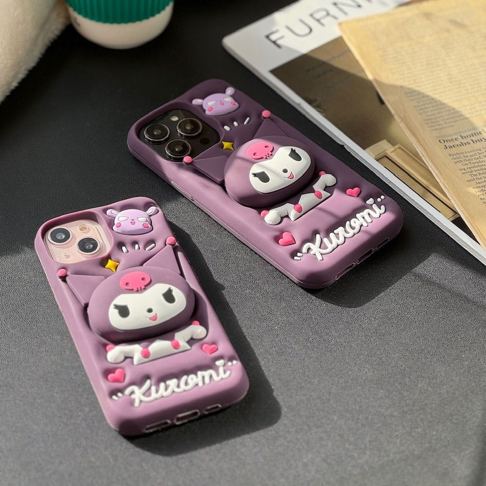 3D Cartoon Kuromi Kitty Case Sanrio Sonix Hello Kitty Pop Push Back Case with Holder