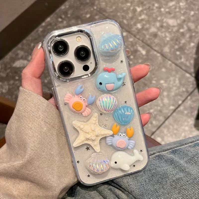 3D Resin Ocean Starfish Aesthetic Cute Pinterest Korean Style Water Marine Life Sea Animal & Seashell Charms Y2K Coastal Girl Mobile Case