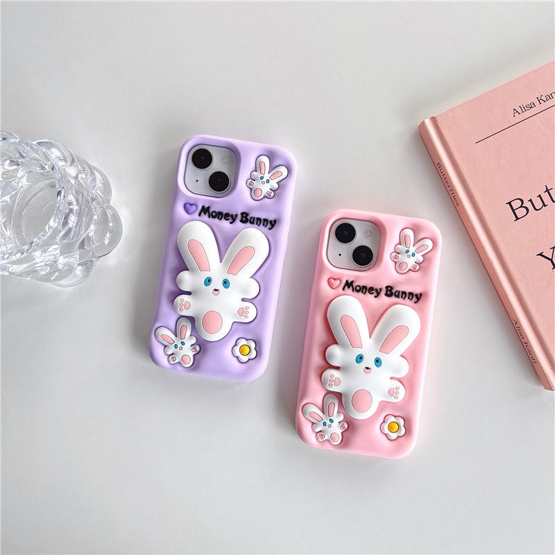 3D Cartoon Money Bunny Lavender Rabbit Case with Holder