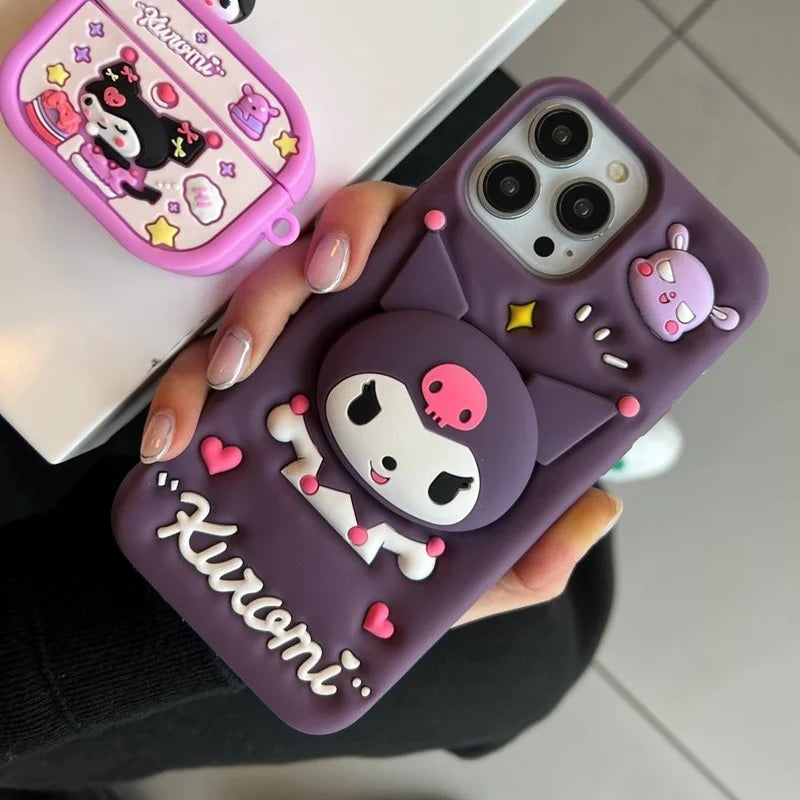 3D Cartoon Kuromi Kitty Case Sanrio Sonix Hello Kitty Pop Push Back Case with Holder