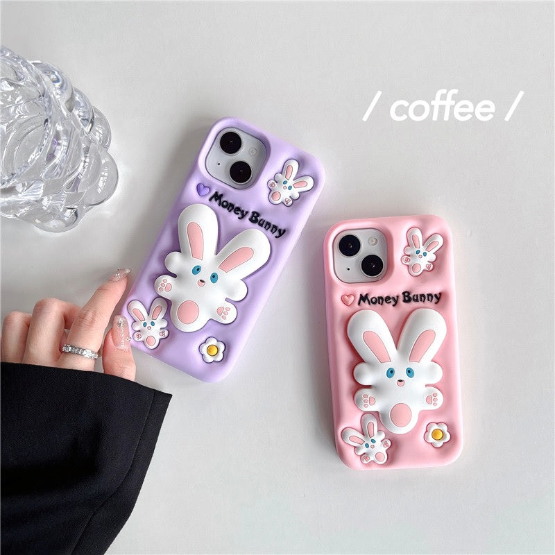 3D Cartoon Money Bunny Lavender Rabbit Case with Holder