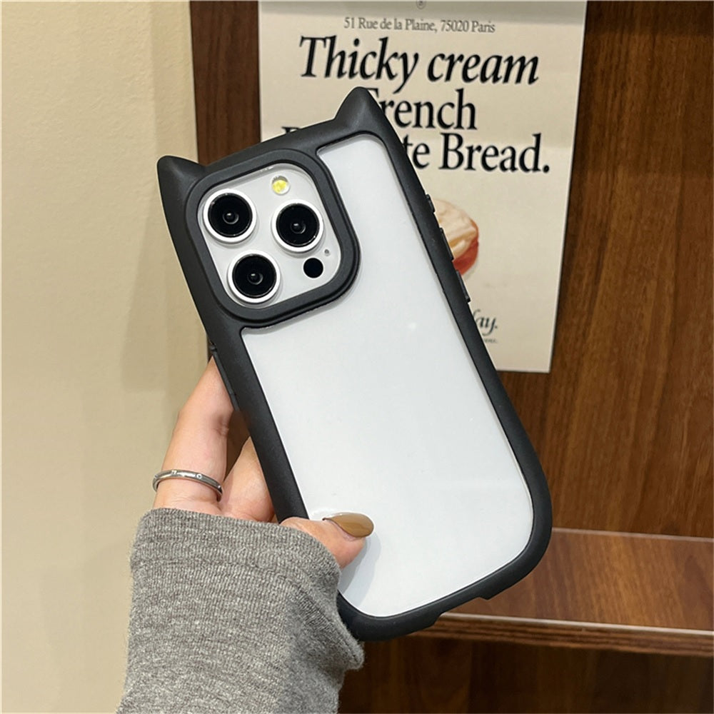 3D Cute CAT Ears Modelling Acrylic PC+TPU Silicone Clear shockproof bumper Phone Case
