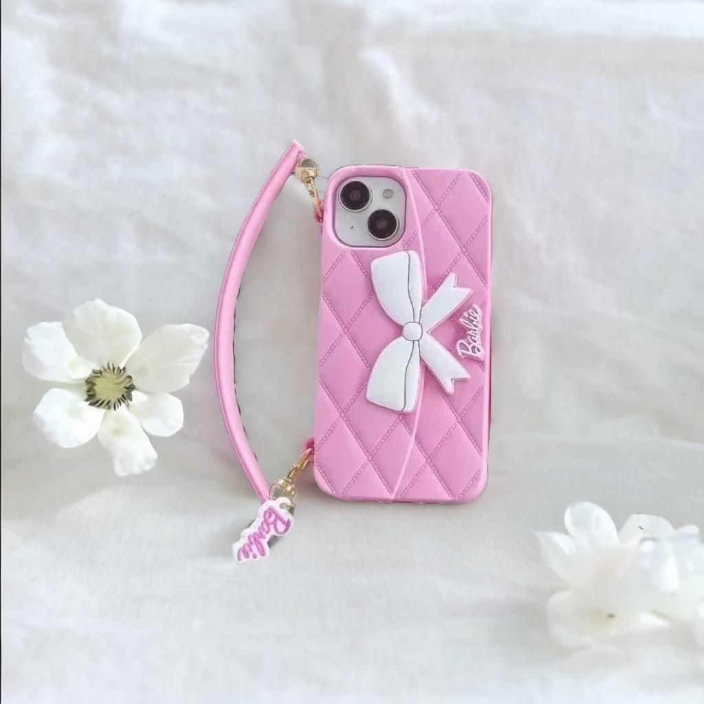 3D Barbie Bow Handbag Sling Purse Case With Strap Wallet Phone Chain Cover