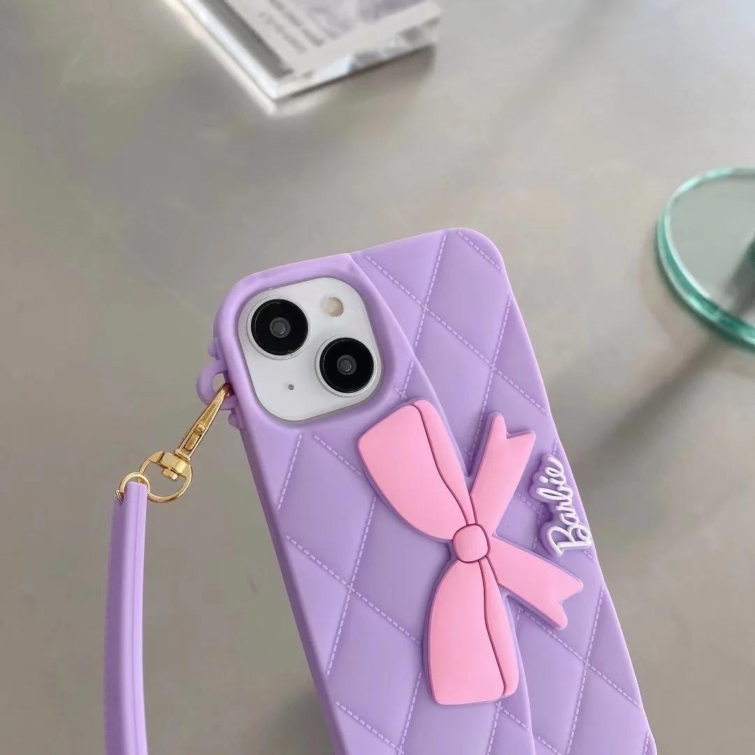 3D Barbie Bow Handbag Sling Purse Case With Strap Wallet Phone Chain Cover