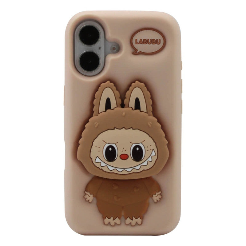 3D Labubu Cartoon Cute Plush Love Cream Brown Phone Holder Plush Pop Aesthetic Case
