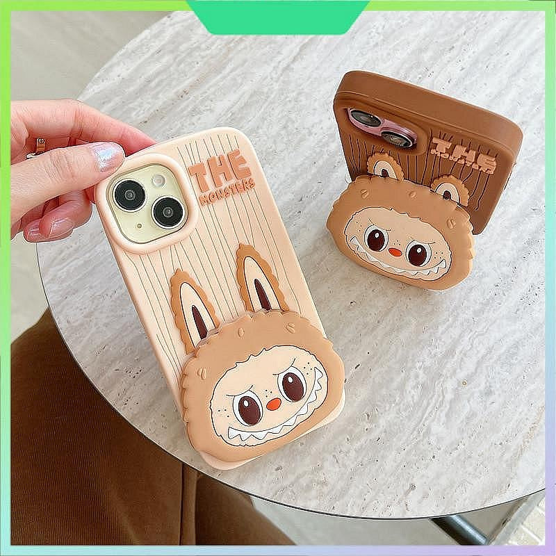 3D The Monster Labubu Mirror Cartoon Phone Holder Stand Makeup Cream Case