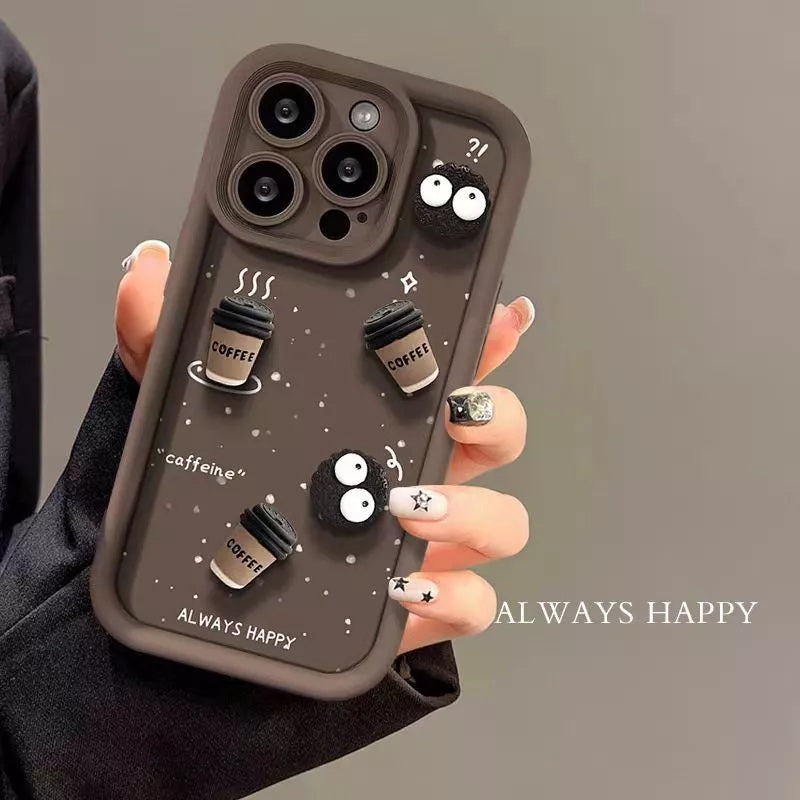 Luxury Cute Fun Cartoon Characters 3D Ball Coffee Cookies Lovers Silicone Case | Happy Brown