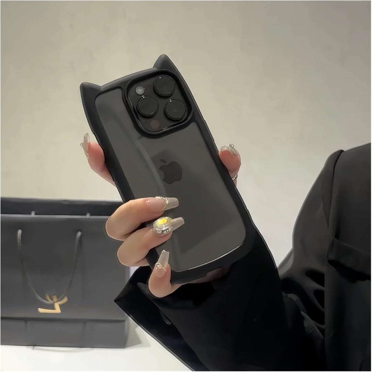 3D Cute CAT Ears Modelling Acrylic PC+TPU Silicone Clear shockproof bumper Phone Case