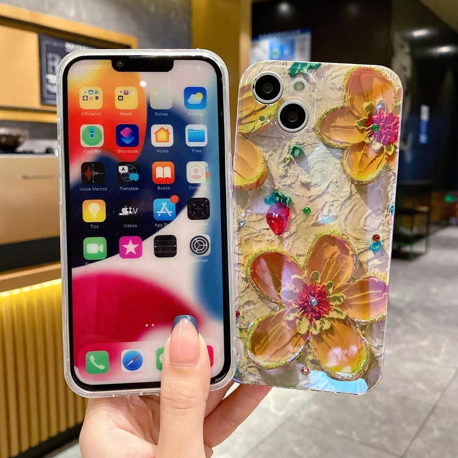 Butterfly Colorful Retro Oil Ink Painting Flower Floral Design Bling Case