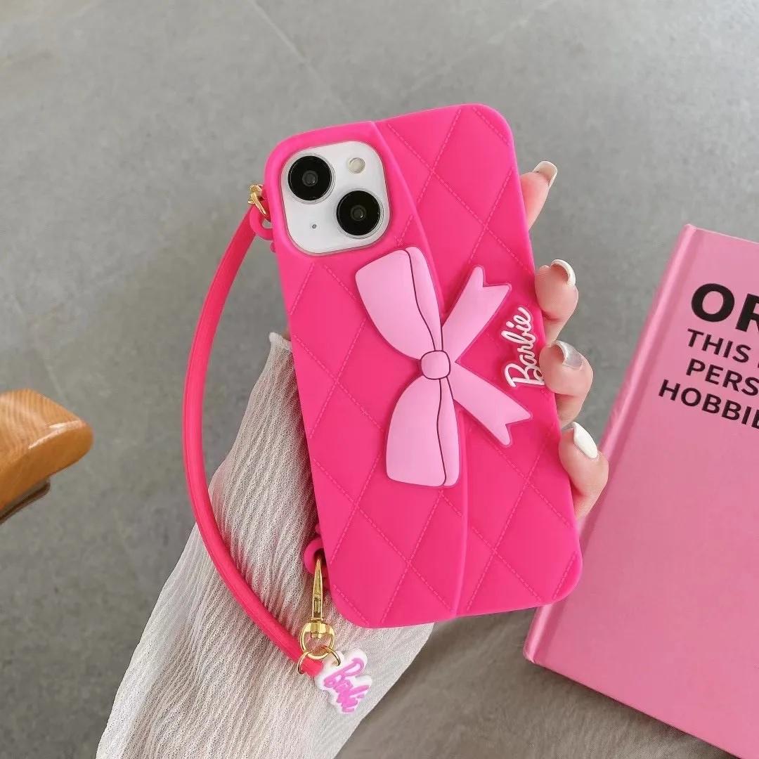 3D Barbie Bow Handbag Sling Purse Case With Strap Wallet Phone Chain Hanging Cover