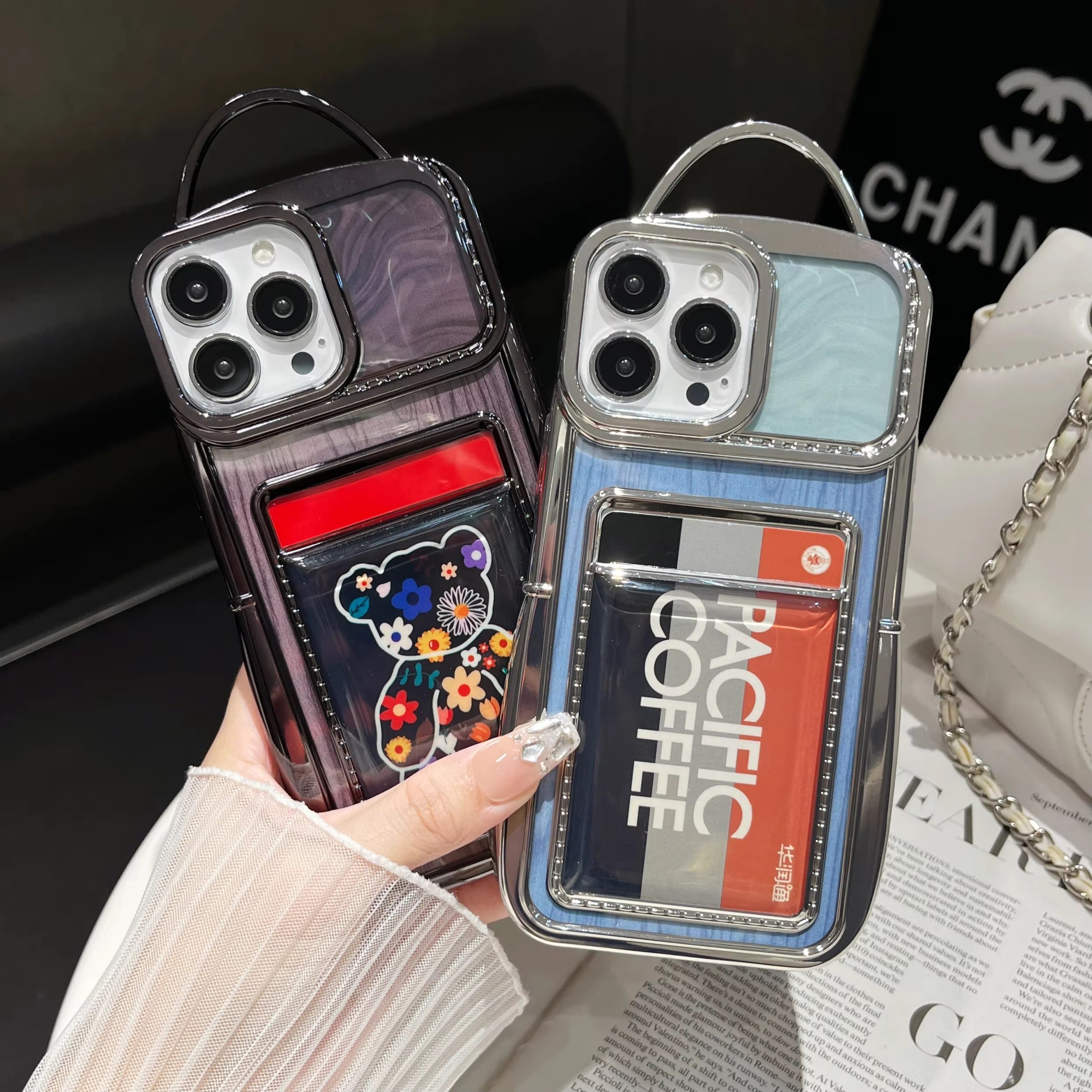 Luxury Plating Fashion Clear Backpack Wallet Photo Card Slot Electroplated Phone Bag Style Case