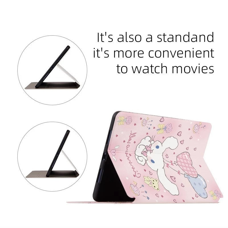 3D Cute Cartoon Winnie The Pooh PU Leather Tablet iPad Flip Case,Candy Auto Wake/Sleep Colorful Floral Stand with Pencil Holder Cover