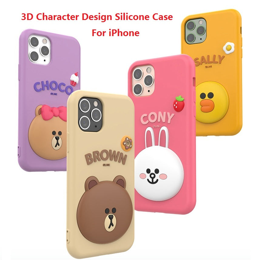 3D Cartoon Line Friends Choco Cute Teddy Soft Silicone Grip Pop with Holder Lavender Case