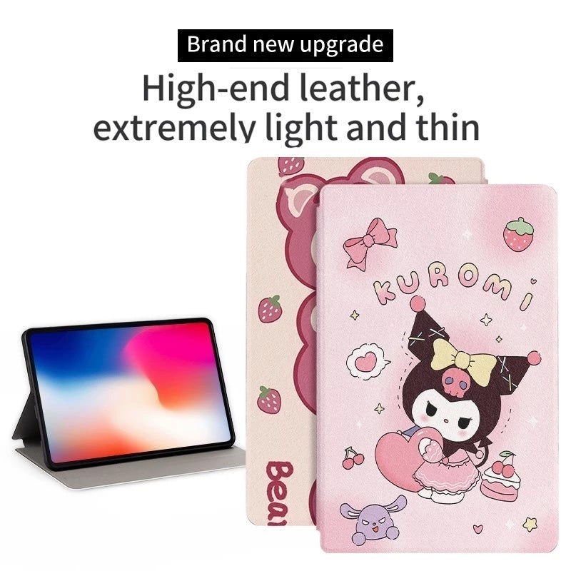 3D Cute Cartoon Winnie The Pooh PU Leather Tablet iPad Flip Case,Candy Auto Wake/Sleep Colorful Floral Stand with Pencil Holder Cover