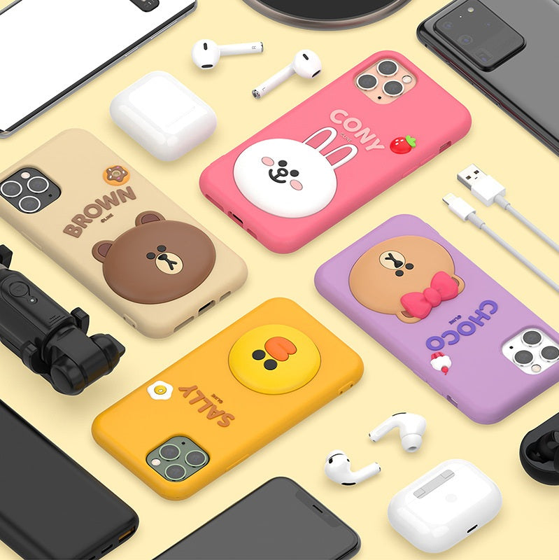 3D Cartoon Line Friends Choco Cute Teddy Soft Silicone Grip Pop with Holder Lavender Case
