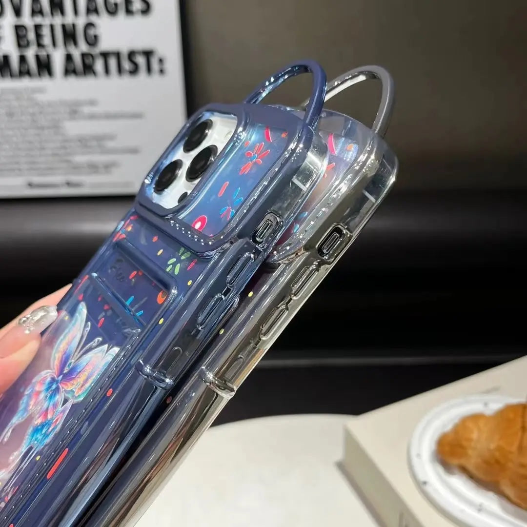 Luxury Plating Fashion Clear Backpack Wallet Photo Card Slot Electroplated Phone Bag Style Case