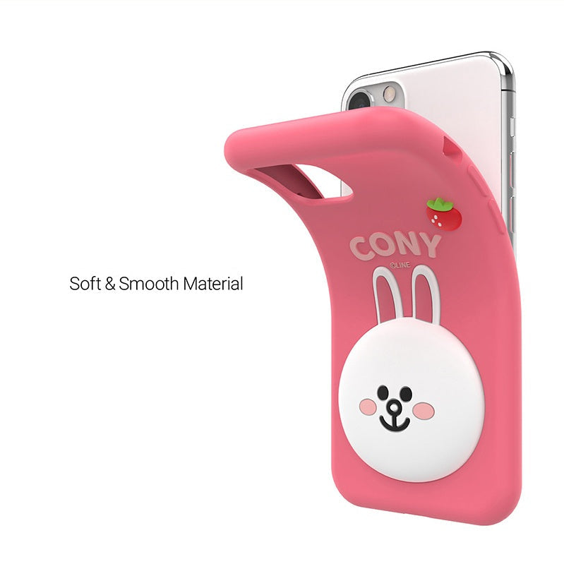 3D Cartoon Line Friends Cony Cute Rabbit Soft Silicone Grip Pop with Holder Pink Case