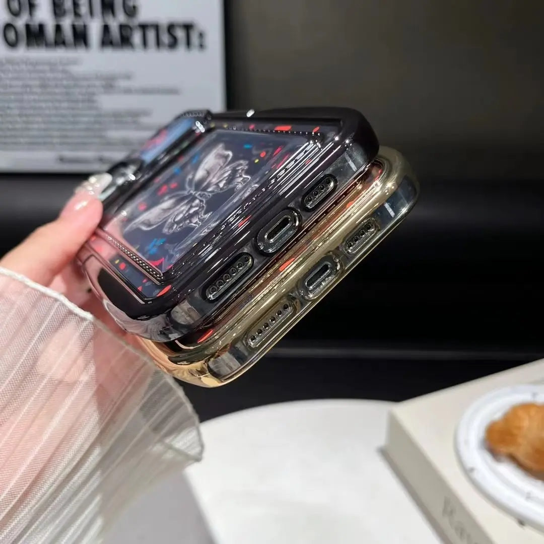 Luxury Plating Fashion Clear Backpack Wallet Photo Card Slot Electroplated Phone Bag Style Case