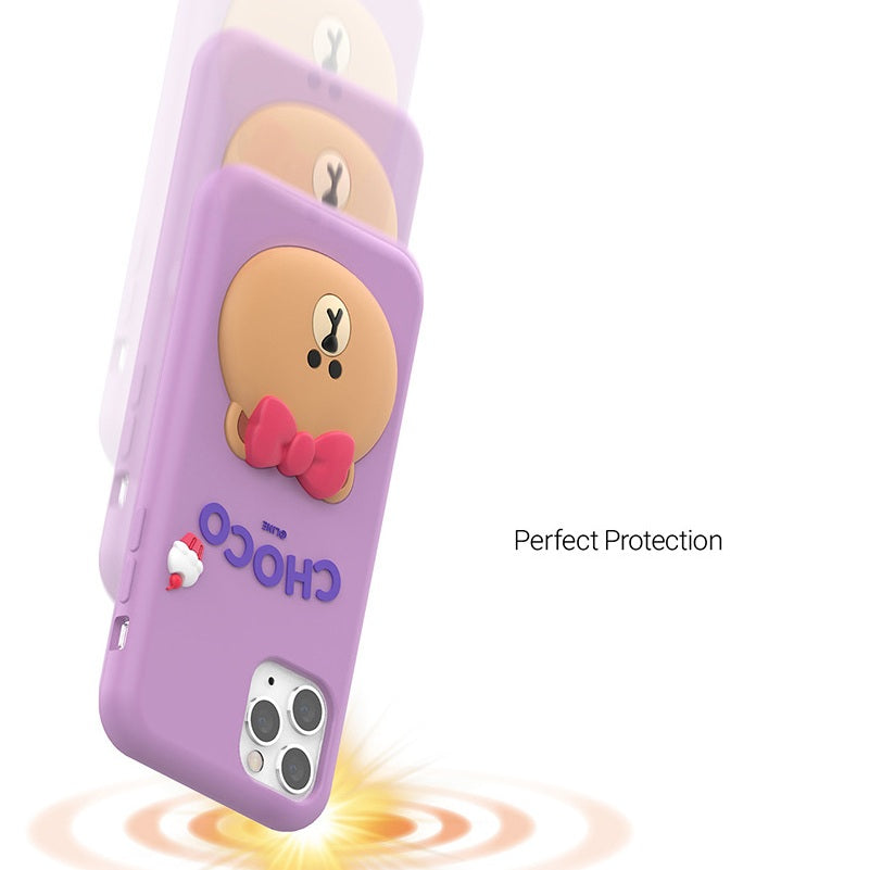 3D Cartoon Line Friends Choco Cute Teddy Soft Silicone Grip Pop with Holder Lavender Case