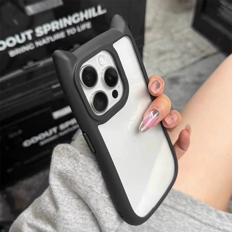 3D Cute CAT Ears Modelling Acrylic PC+TPU Silicone Clear shockproof bumper Phone Case
