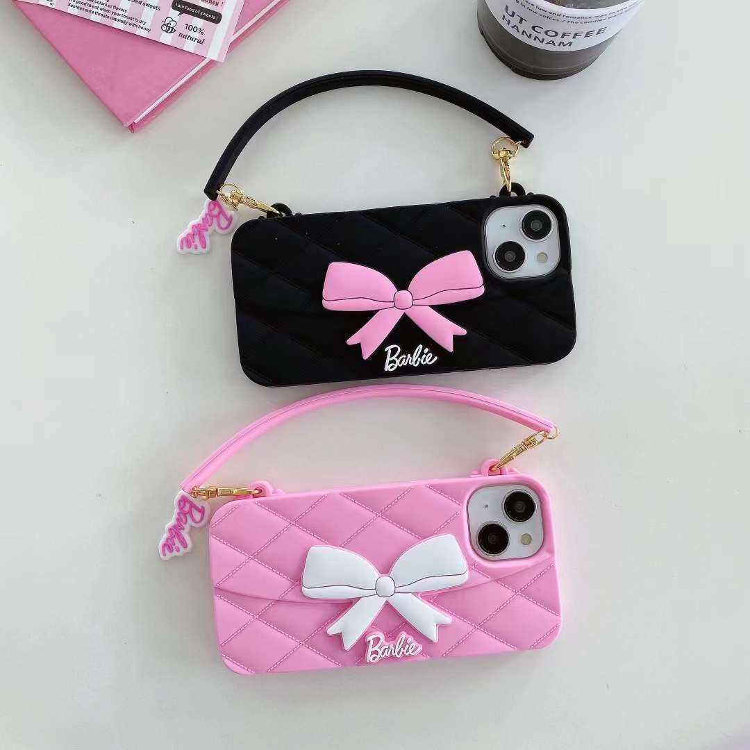 3D Barbie Bow Handbag Sling Purse Case With Strap Wallet Phone Chain Hanging Cover