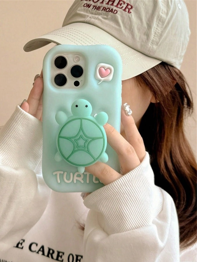 3D Cute Luminous Turtle Cartoon Case,Kawaii Sea Little Tortoise Neon Pop Back Case with Glow in Dark