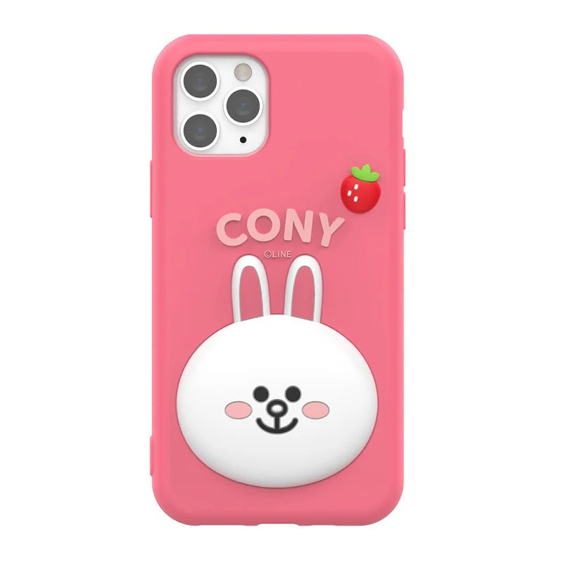 3D Cartoon Line Friends Cony Cute Rabbit Soft Silicone Grip Pop with Holder Pink Case