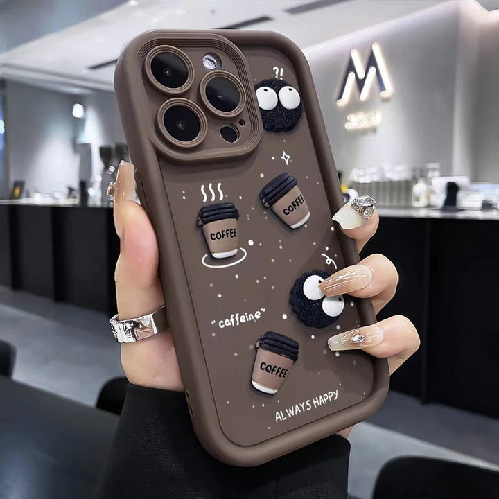 Luxury Cute Fun Cartoon Characters 3D Ball Coffee Cookies Lovers Silicone Case | Happy Brown