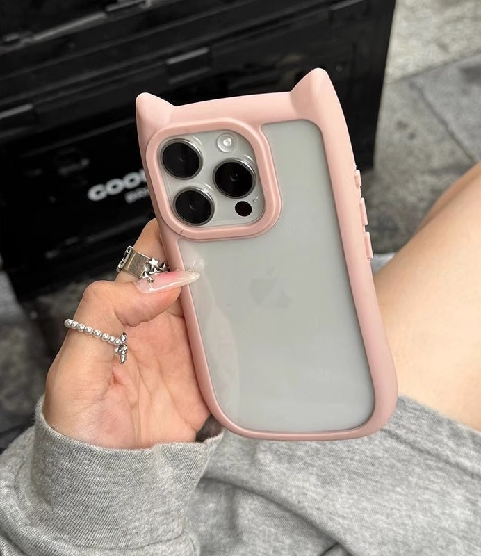 3D Cute CAT Ears Modelling Acrylic PC+TPU Silicone Clear shockproof bumper Phone Case